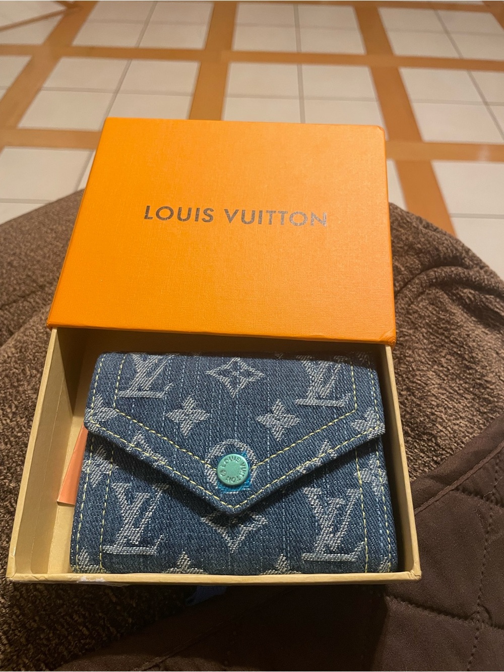 Louis Vuitton Denim Monogram Card Holder in Blue with Turquoise Snap